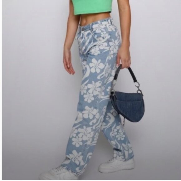 Tiger Mist Jeans Women's Small Denim High Rise Floral Relaxed Leg Y2K Style - Picture 3 of 14